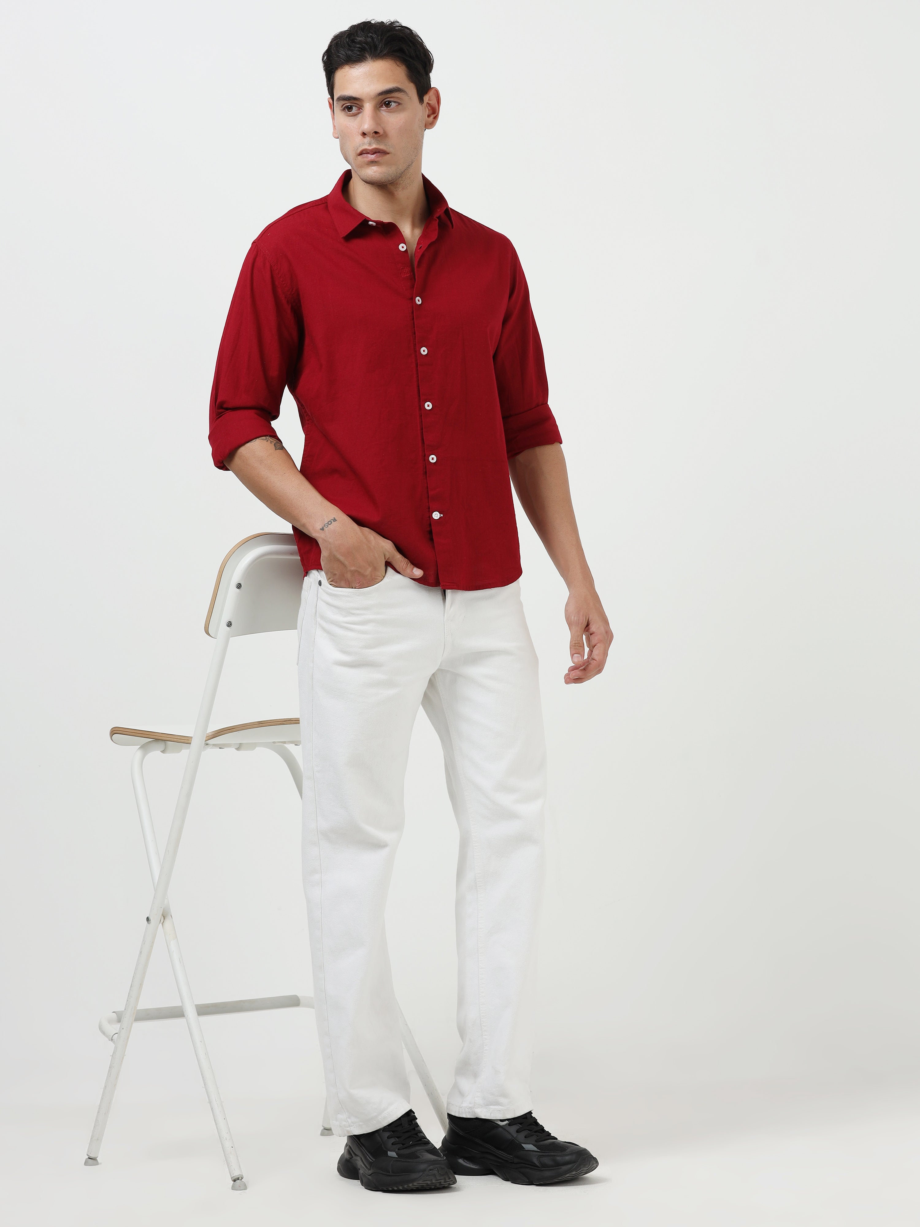 Maroon Korean Linen Shirt
