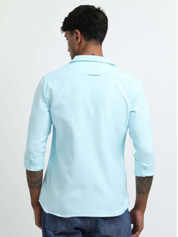 Sky Blue Cuban collar solid full sleeve shirt - Image 5