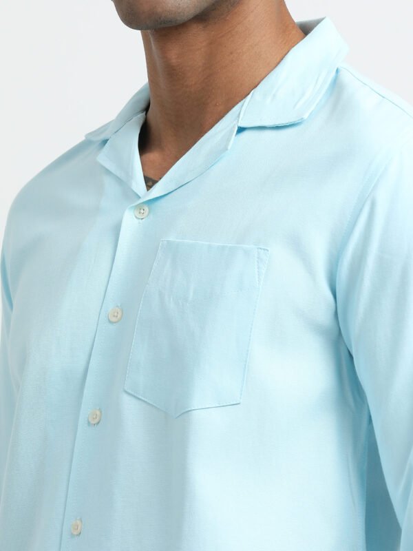 Sky Blue Cuban collar solid full sleeve shirt - Image 6