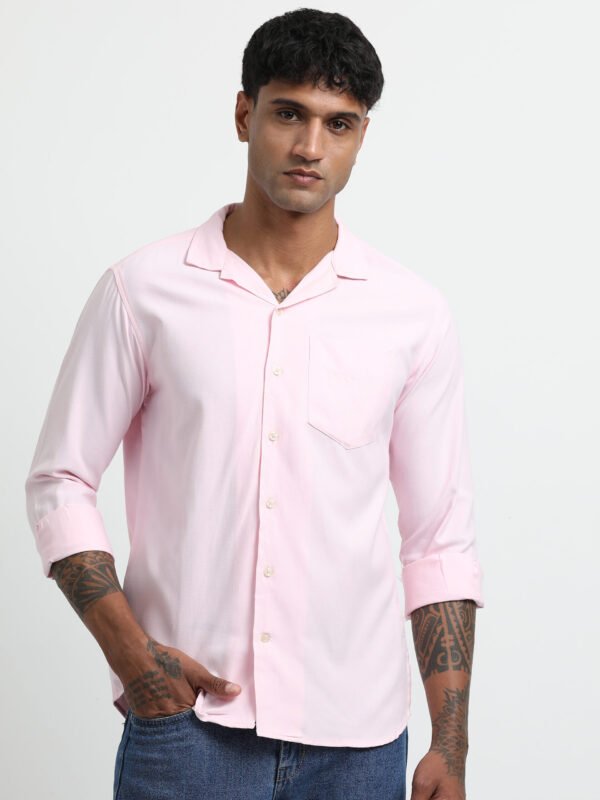 Pink Cuban collar solid full sleeve shirt - Image 2