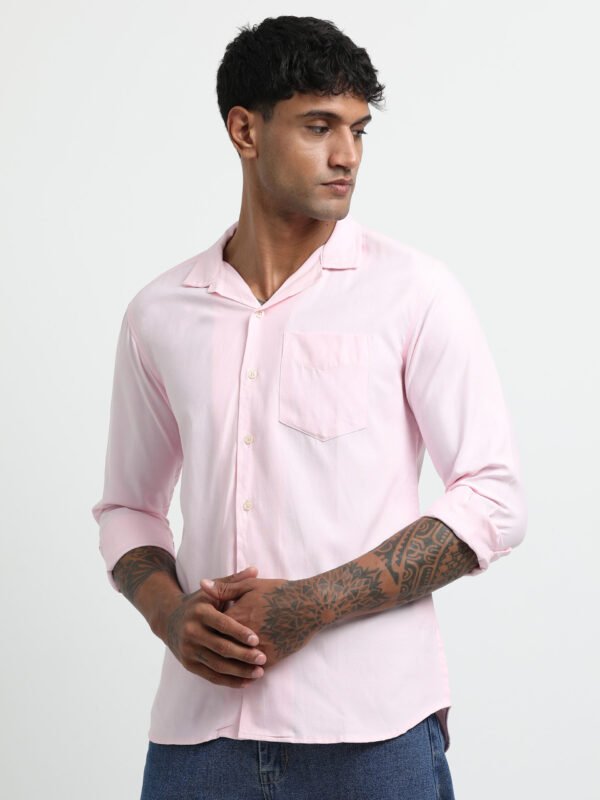 Pink Cuban collar solid full sleeve shirt - Image 3