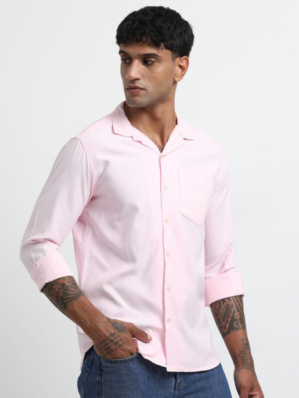 Pink Cuban collar solid full sleeve shirt - Image 4