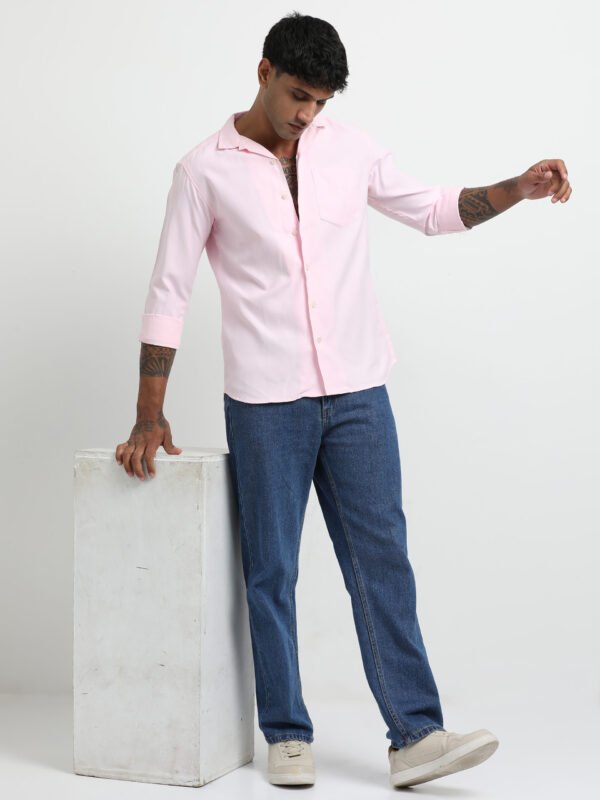 Pink Cuban collar solid full sleeve shirt - Image 7