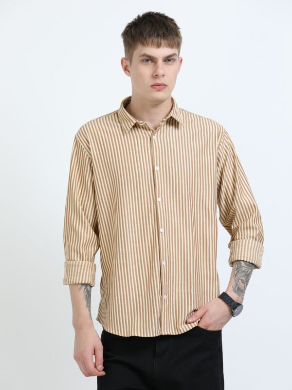 Yellow Striped Textured Semi Formal Shirt - Image 2