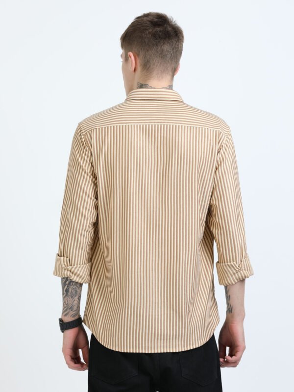 Yellow Striped Textured Semi Formal Shirt - Image 3
