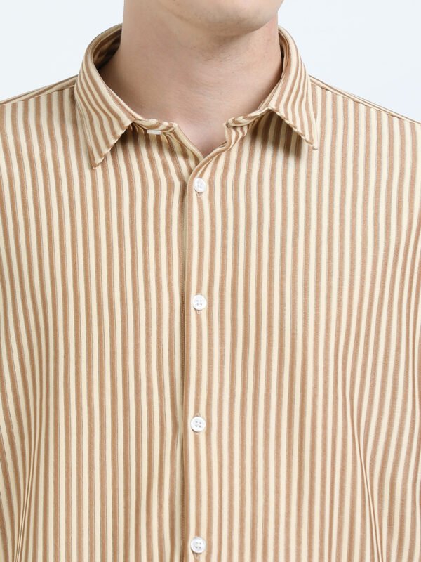 Yellow Striped Textured Semi Formal Shirt - Image 4