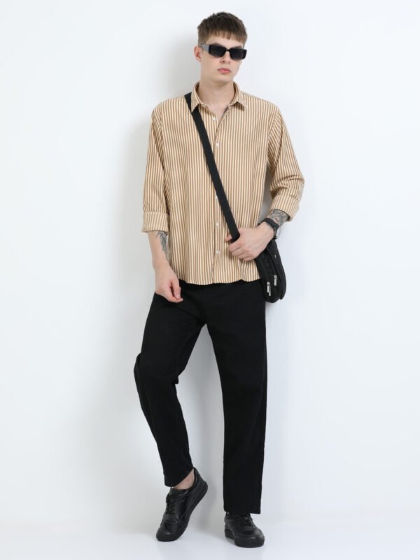 Yellow Striped Textured Semi Formal Shirt - Image 5