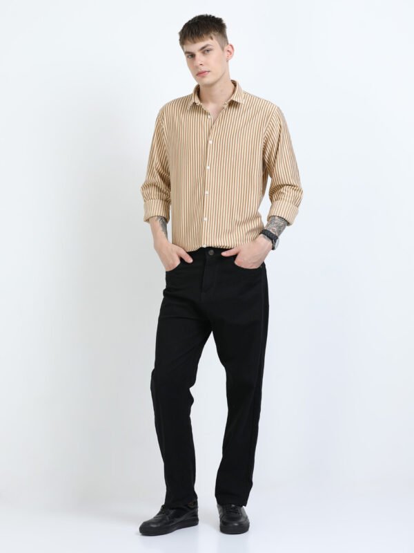 Yellow Striped Textured Semi Formal Shirt - Image 6