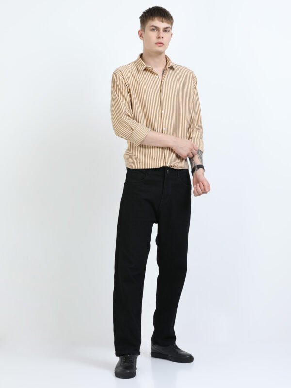 Yellow Striped Textured Semi Formal Shirt - Image 7