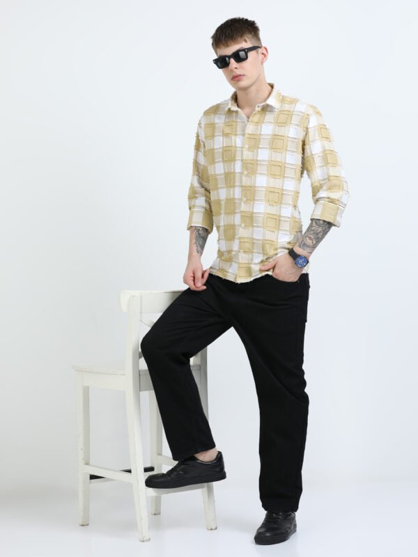 Yellow Designed Checks Full-Sleeve Shirt - Image 5