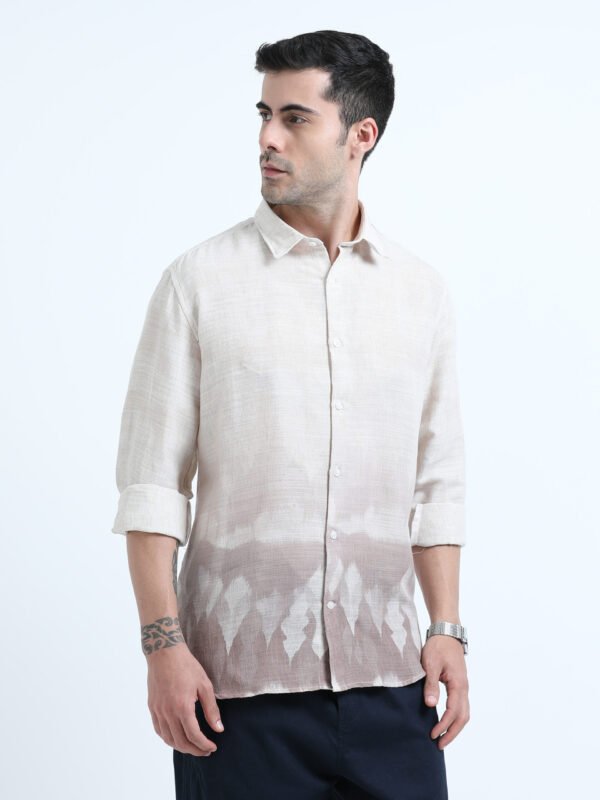 Beige & Brown Premium Linen Shirt - Image 2