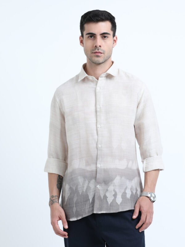 Beige & Green Premium Linen Shirt - Image 2